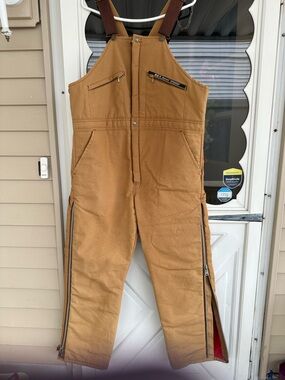 Insulated Tan Work Bib Overalls with Zip Leg - Key